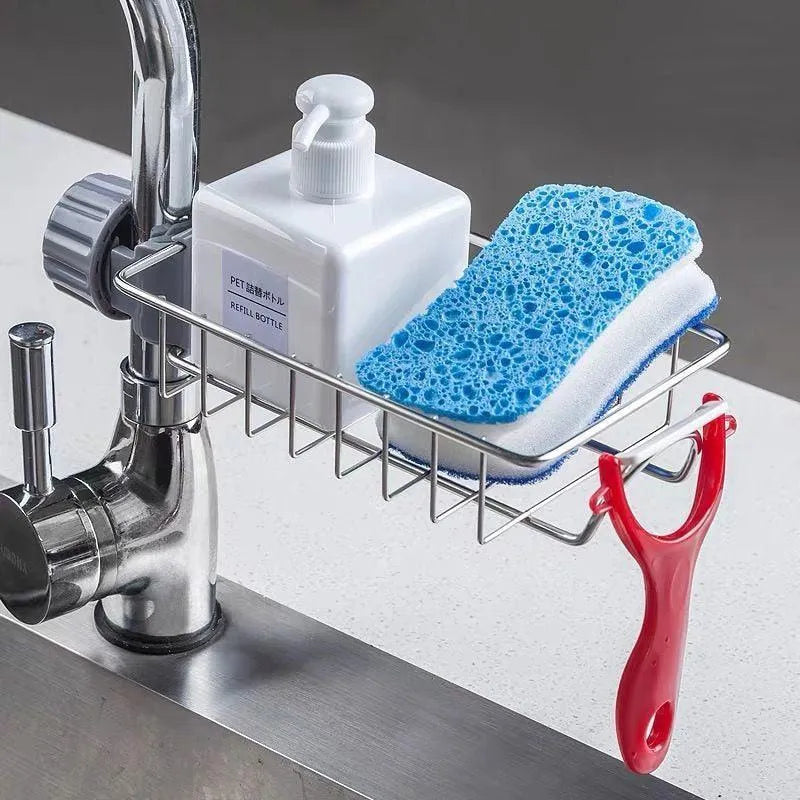 Stainless Steel Sink Organizer | Faucet-Mounted Kitchen Sink Caddy & Sponge Holder | Space-Saving Storage Rack for Kitchen Accessories