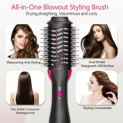 **3-in-1 One-Step Hair Dryer & Volumizer – Hot Air Brush for Hair Drying, Straightening & Curling**