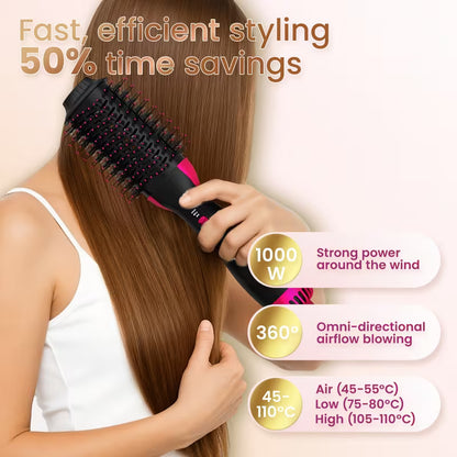 **3-in-1 One-Step Hair Dryer & Volumizer – Hot Air Brush for Hair Drying, Straightening & Curling**