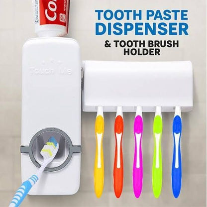 **Automatic Toothpaste Dispenser with Toothbrush Holder – Hands-Free Bathroom Organizer for Easy & Hygienic Use**