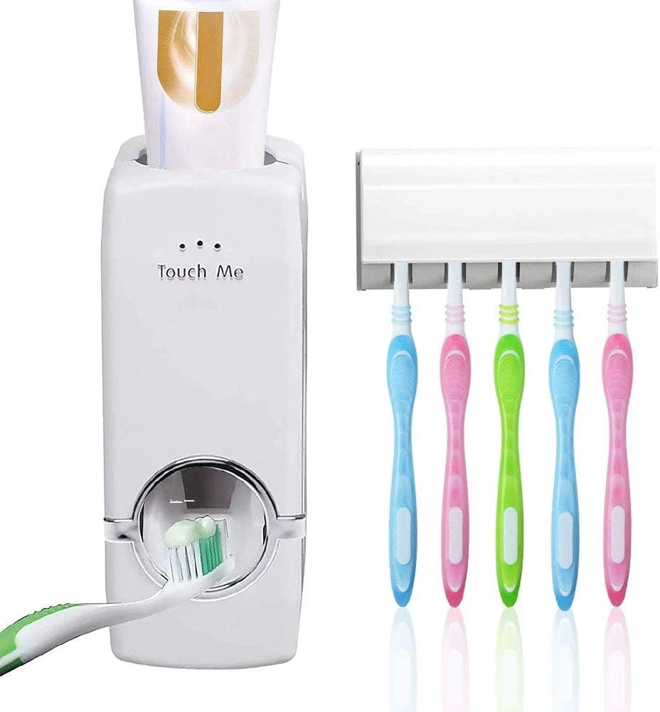 **Automatic Toothpaste Dispenser with Toothbrush Holder – Hands-Free Bathroom Organizer for Easy & Hygienic Use**