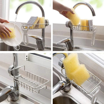 Stainless Steel Sink Organizer | Faucet-Mounted Kitchen Sink Caddy & Sponge Holder | Space-Saving Storage Rack for Kitchen Accessories