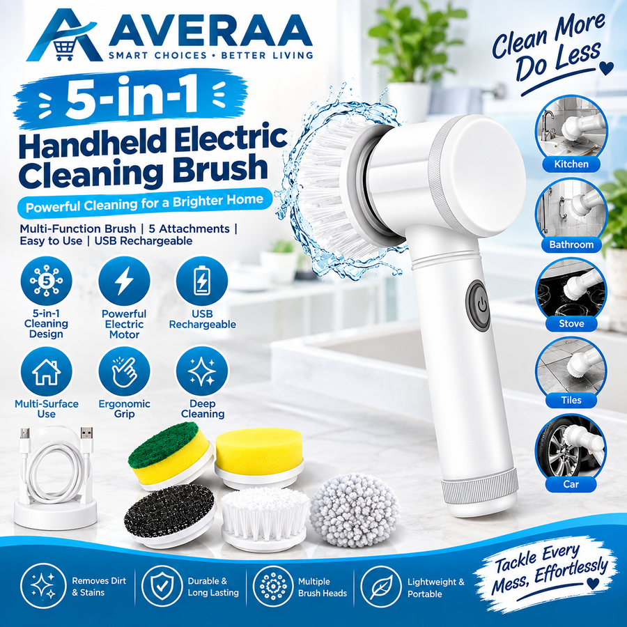 **5-in-1 Electric Cleaning Brush | Cordless Handheld Scrubber for Kitchen, Bathroom & Household Surface Cleaning**