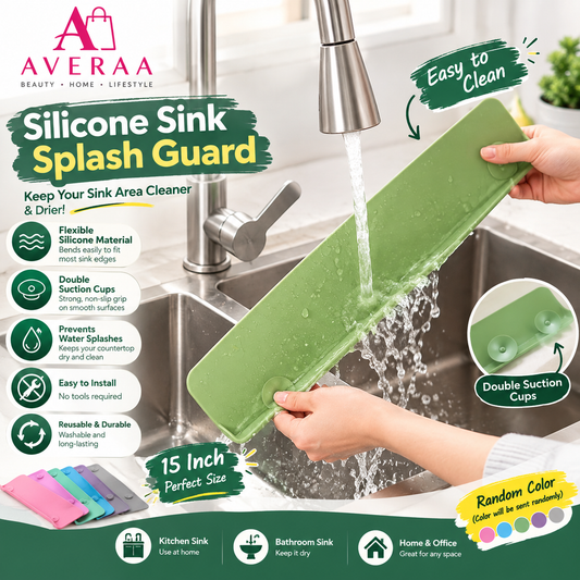 **Silicone Sink Splash Guard – Flexible Water Splash Stopper with Double Suction Cups for Kitchen & Bathroom Sink**
