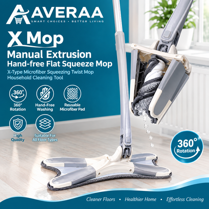**X-Type Flat Squeeze Mop | Manual Hands-Free Microfiber Mop for Easy Floor Cleaning & Household Maintenance**