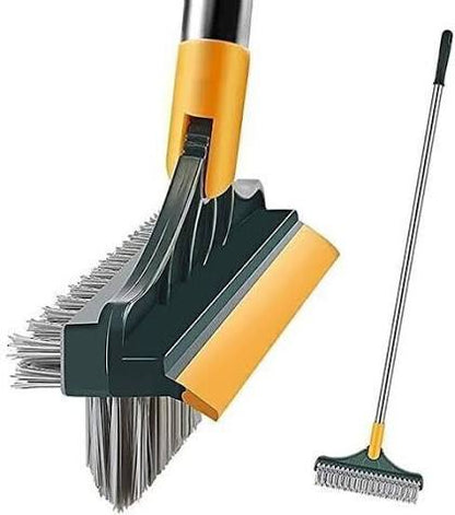 **3-in-1 Wiper Brush | Extendable Floor Cleaning Broom with Strong Bristles & Built-In Wiper Blade | Dual-Purpose Cleaning Tool**