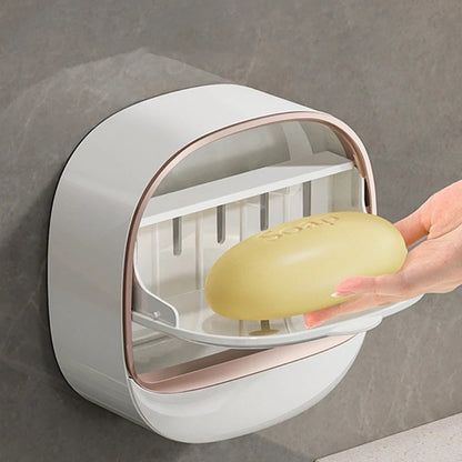 Wall-Mounted Soap Holder with Flip Cover | Stylish Self-Draining Soap Dish for Bathroom & Kitchen