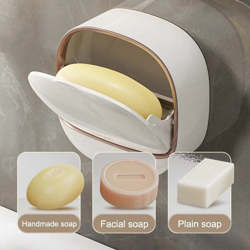 Wall-Mounted Soap Holder with Flip Cover | Stylish Self-Draining Soap Dish for Bathroom & Kitchen